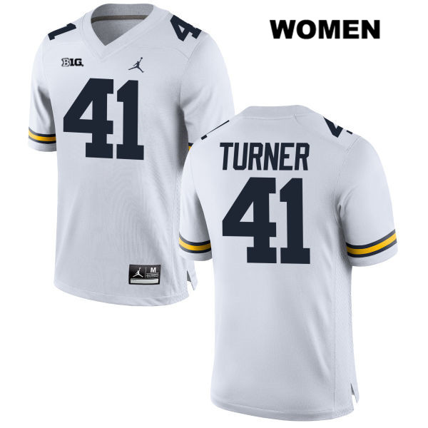 Women's NCAA Michigan Wolverines Christian Turner #41 White Jordan Brand Authentic Stitched Football College Jersey DQ25Z16QL